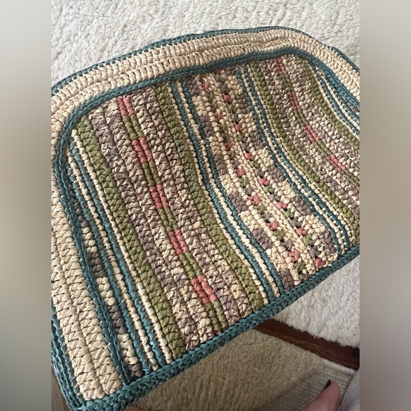Sezane Carla Pouch Clutch Hand Bag Woven raffia evening stripe green tan pink - Picture 4 of 12